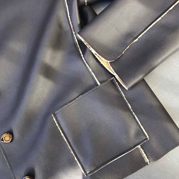 Reversible double sided faux leather jacket / Plaid checkered flannel jacket - Picture 7 of 9